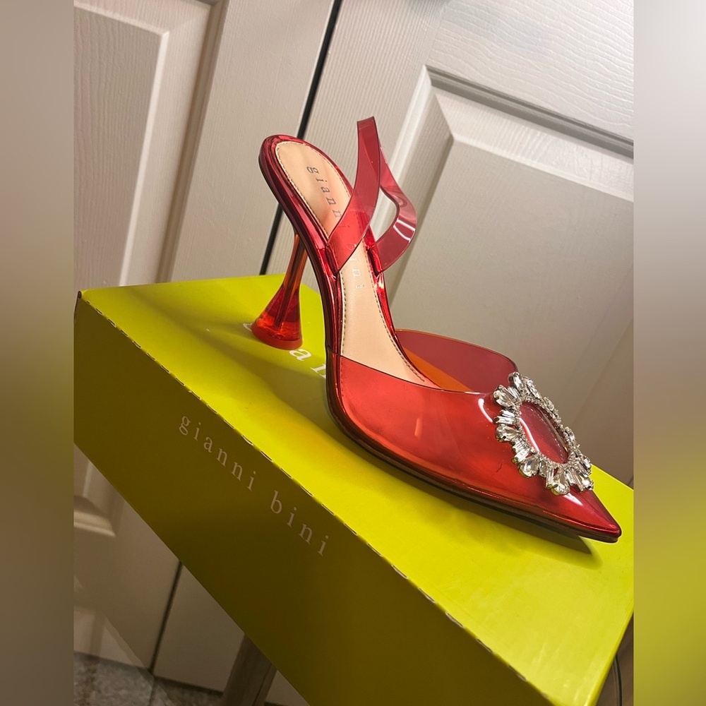 Gianni Bini Red Pointed Heels with Jewel Accent